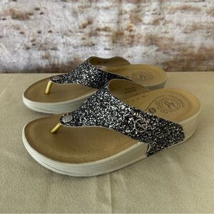Fly Flot Black Glitter Platform Sandals Size 38  7.5 in US